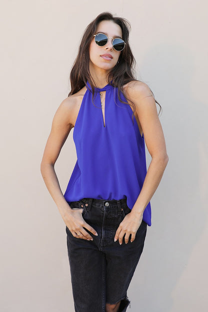 Textured Solid Twisted Neck Top T-6430