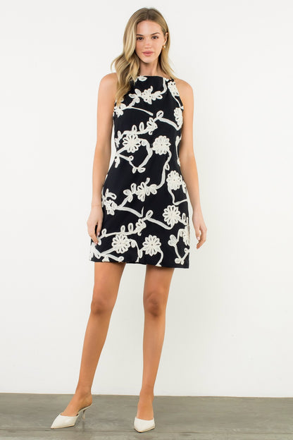 Halter Textured Flower Dress WCT3066-1