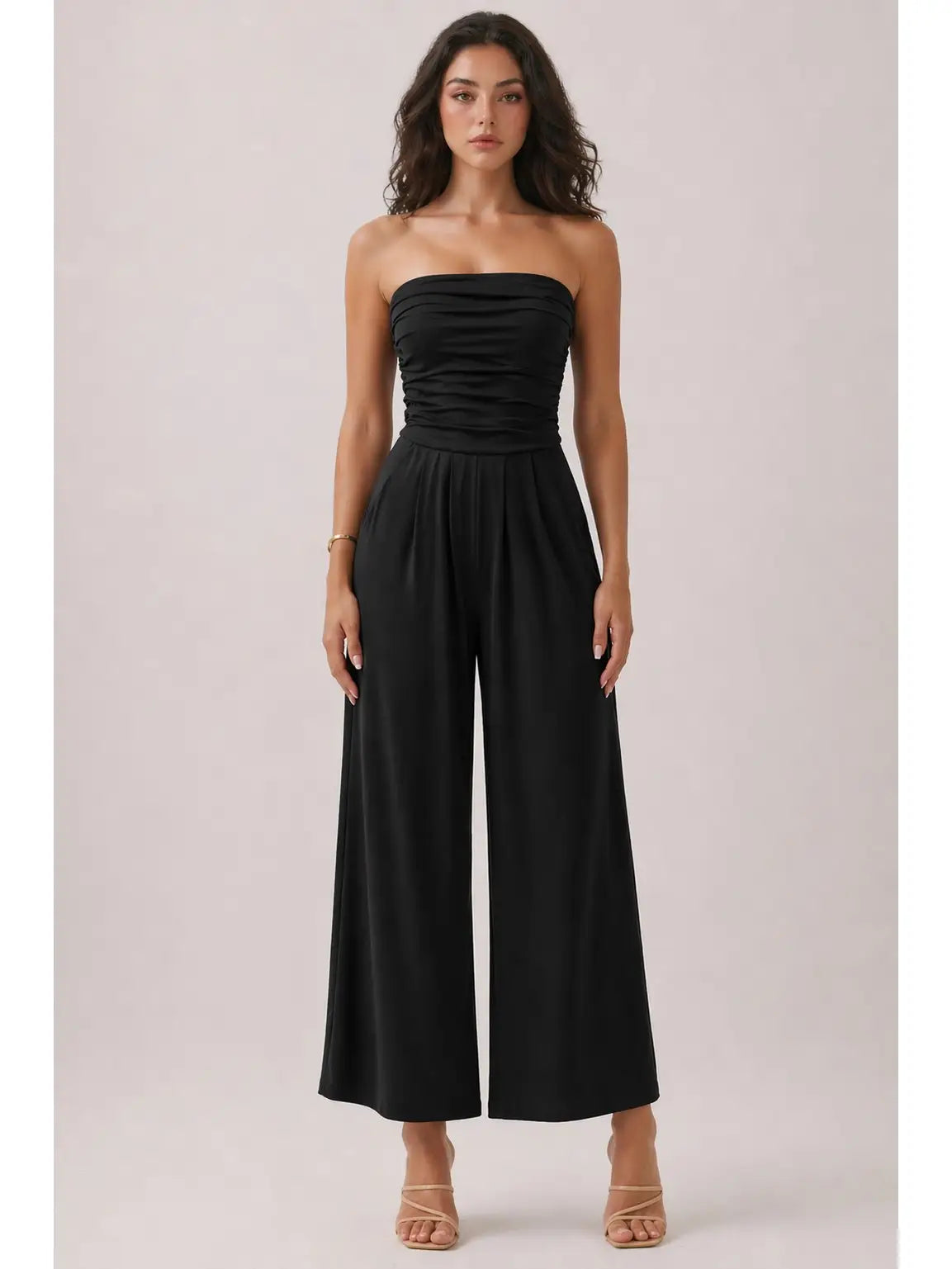 Tube Top With Shirring Palazzo Romper JR16435F