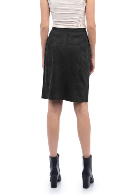 Faux Suede Button Front Midi Skirt TS117499
