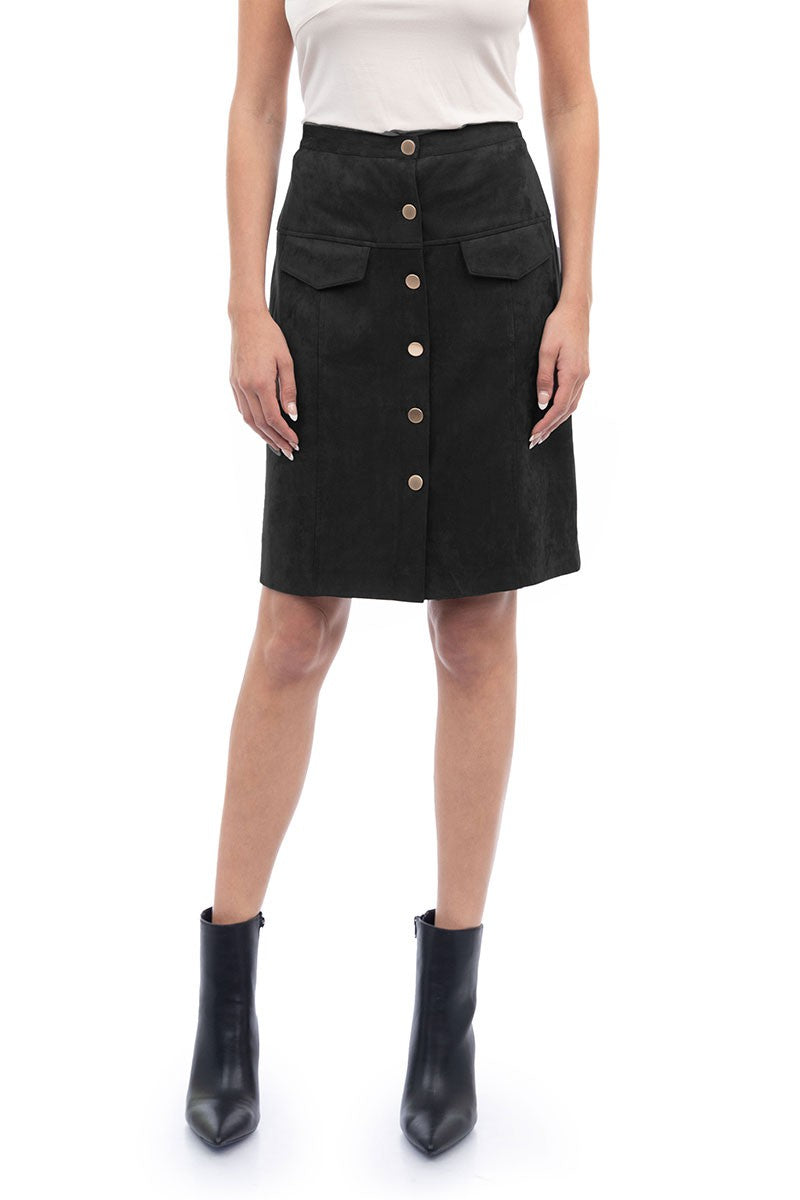 Faux Suede Button Front Midi Skirt TS117499