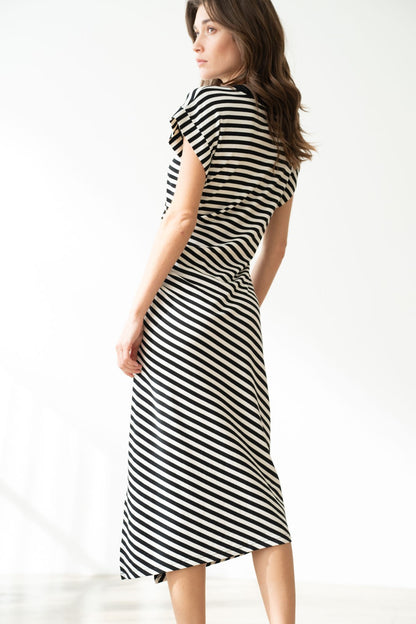 Striped Ruched Side Detailed Long Dress 3114EDC