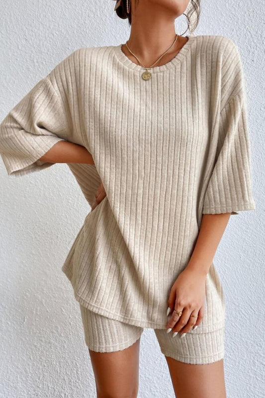 Drop Shoulder Tee Top And Slim Shorts Lounge Set AL8225