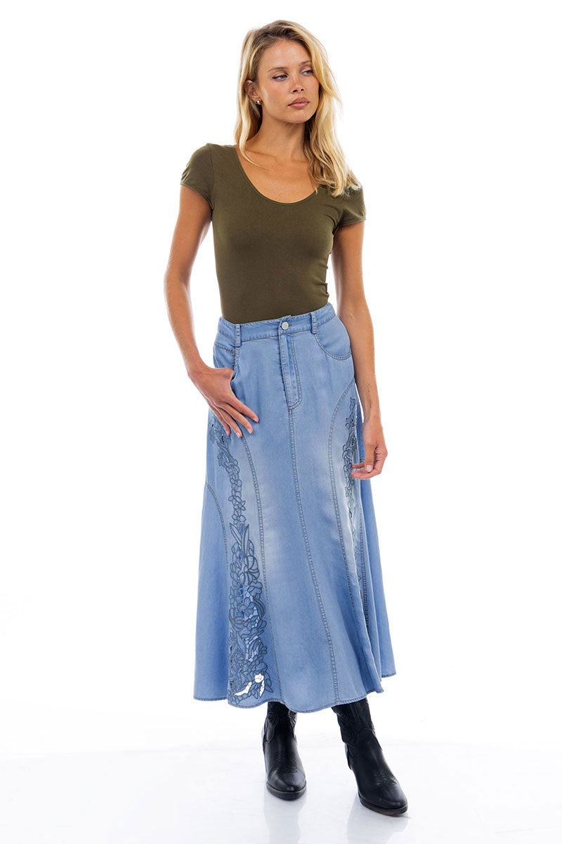 Embroidered Midi Denim Skirt WS4869