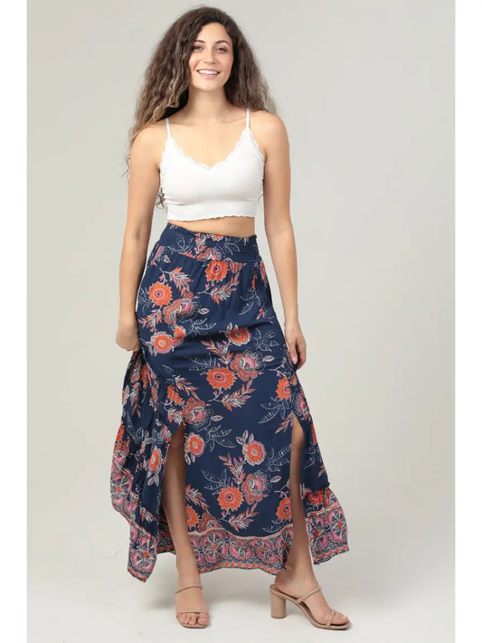 Floral Print Double Slit Maxi Skirt B6A82-A905