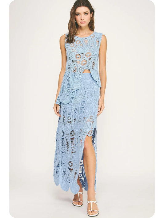 Asymmetric Crochet Top and Skirt Set SET-4641-H