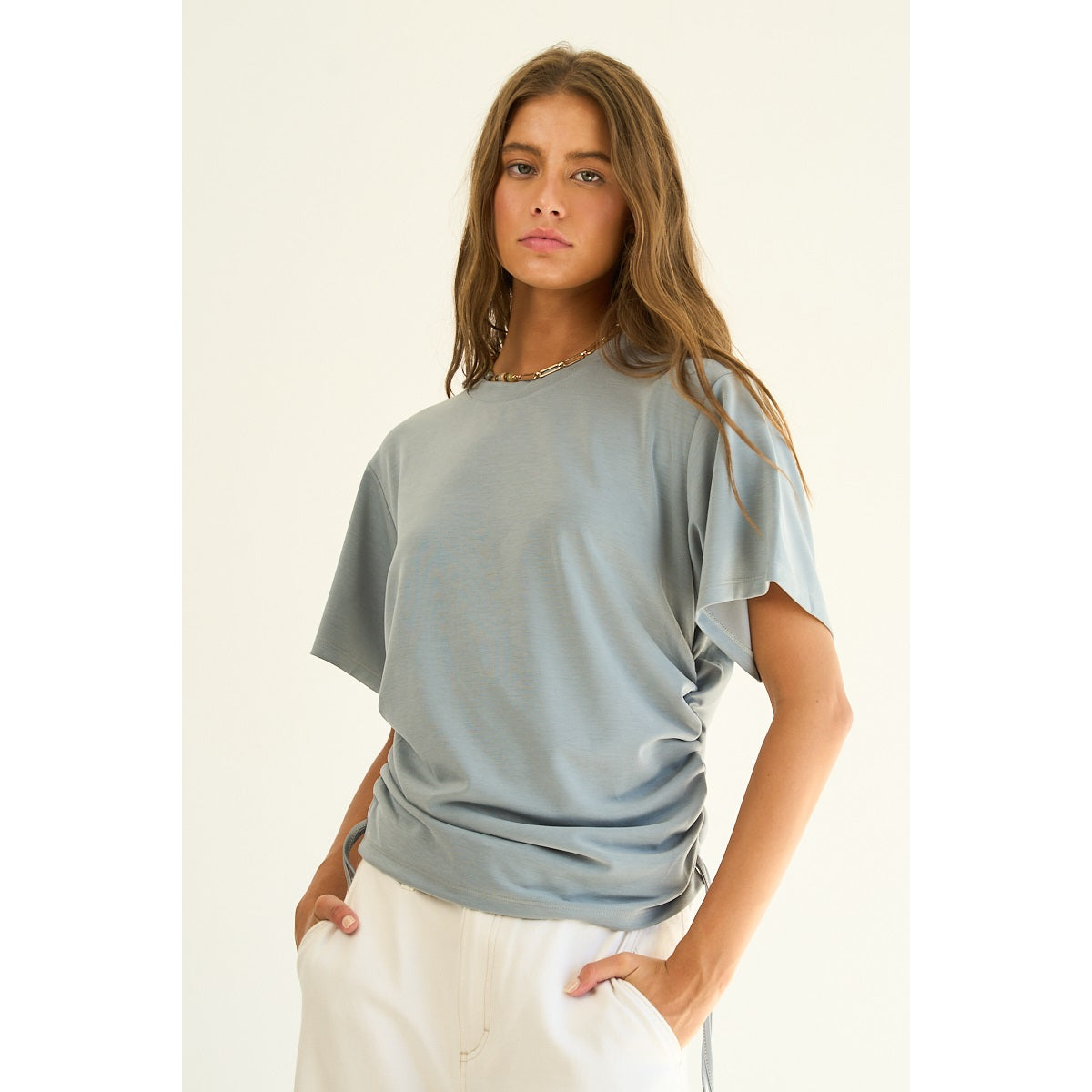 Side Ruched Soft Stretch Knit Top M2517