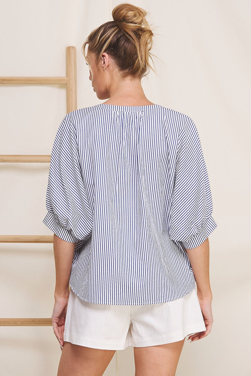 Pinstripe Seersucker Dolman Blouse  AT8201