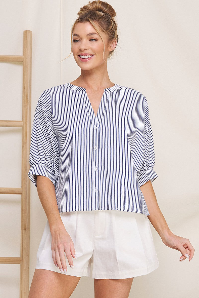 Pinstripe Seersucker Dolman Blouse  AT8201