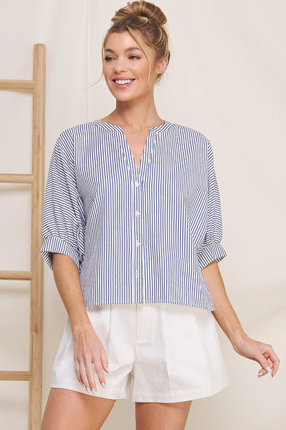 Pinstripe Seersucker Dolman Blouse  AT8201