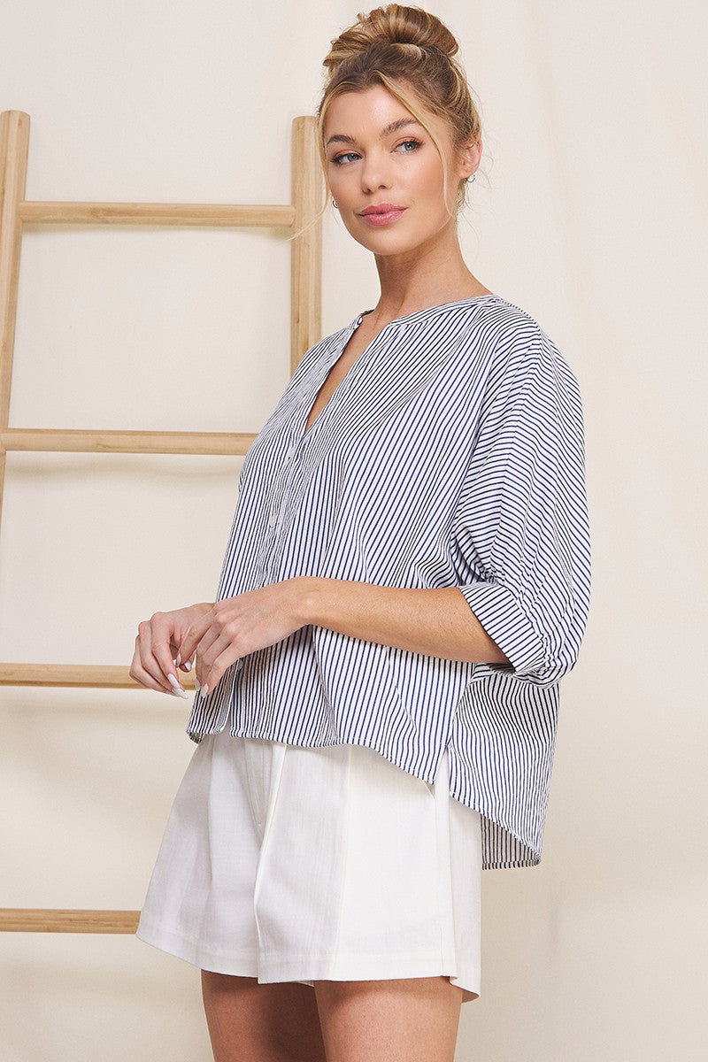 Pinstripe Seersucker Dolman Blouse  AT8201