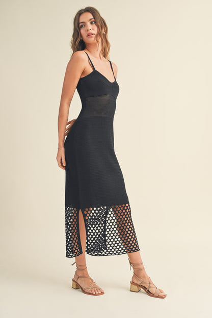 Net Pattern On Bottom Knitted Dress D3519