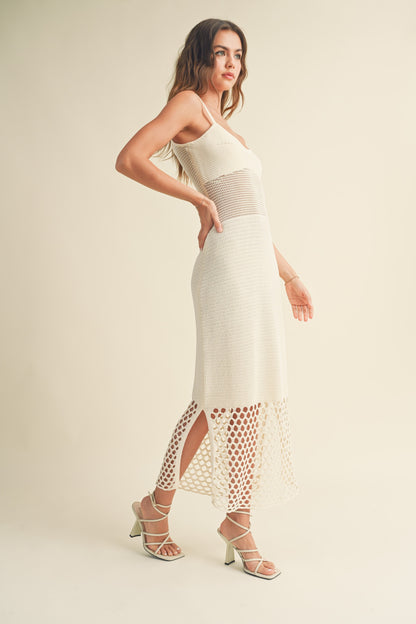 Net Pattern On Bottom Knitted Dress D3519