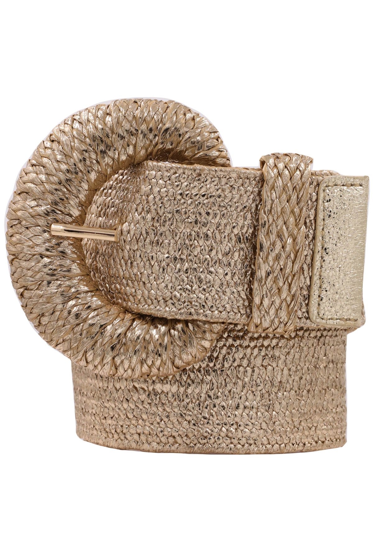 Metallic Wrapped Half Moon Elastic Straw Belt 45075-BT