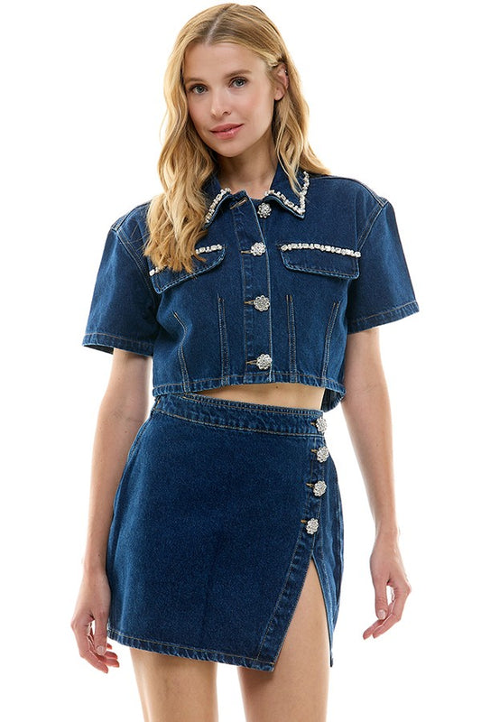 Crop Denim Top TW302532-DK
