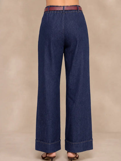 Seamed Wide-Leg Denim Trousers P147