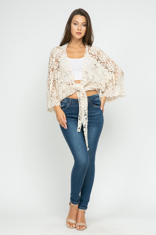 Talita Crochet Mesh Kimono Wrap