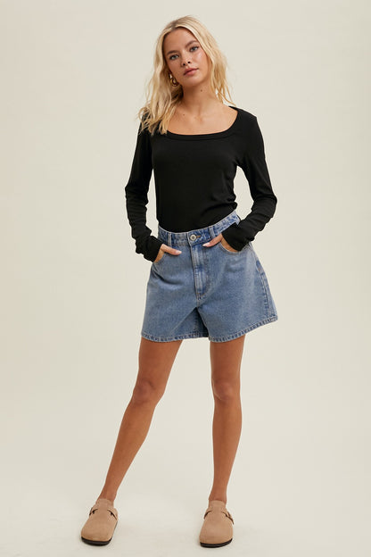 Scoop Neck Fitted Ribbed Knit Top WL24-9457