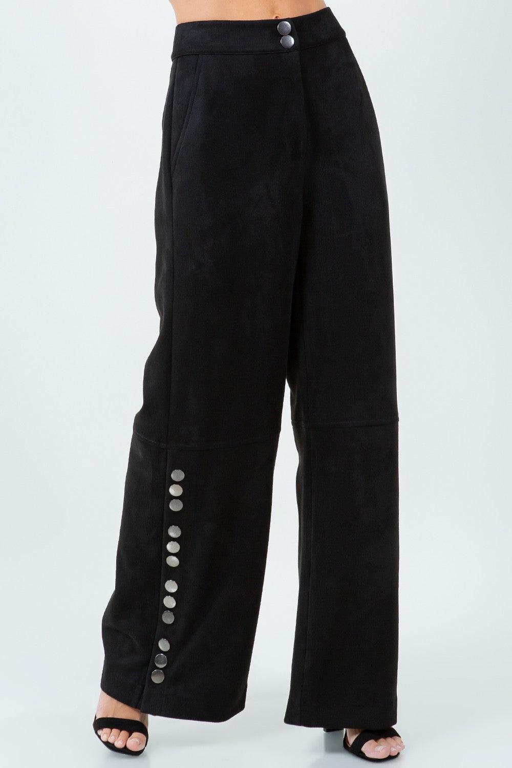 Side Snap Button Detailed Suede Long Pants P33141-WC