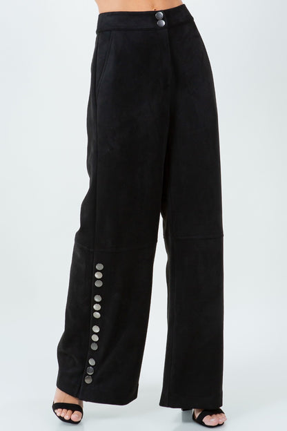 Side Snap Button Detailed Suede Long Pants P33141-WC