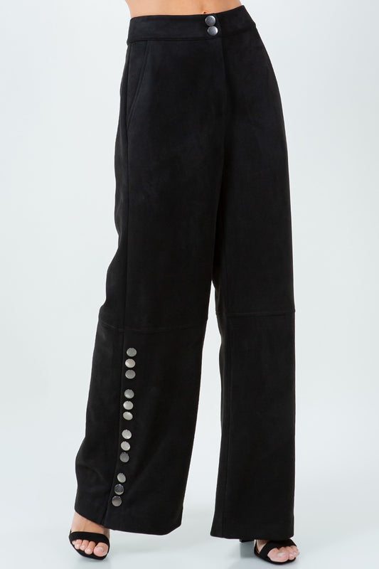 Side Snap Button Detailed Suede Long Pants P33141-WC