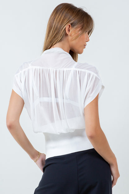 Fabric Mixed Semi Sheer Blouse T12936-WC