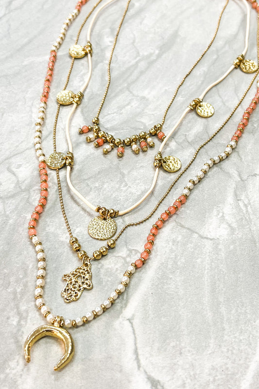 Leslie Necklace Coral/Pearl 207-70355-NL