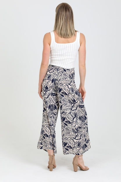 Printed Wide Leg Pants With Front Slits Tie Waist 25P63-FQ81