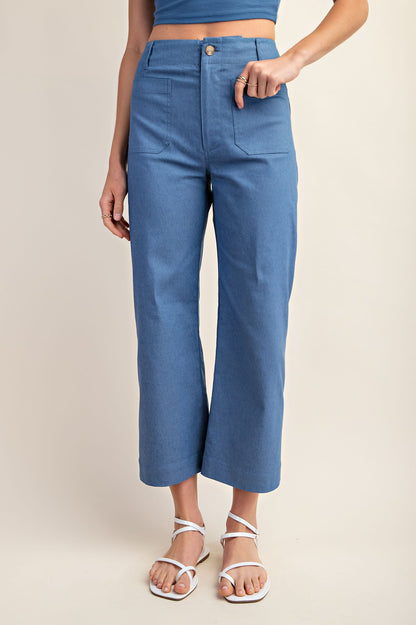 Ankle Cropped Summer Pants in Denim TG1175