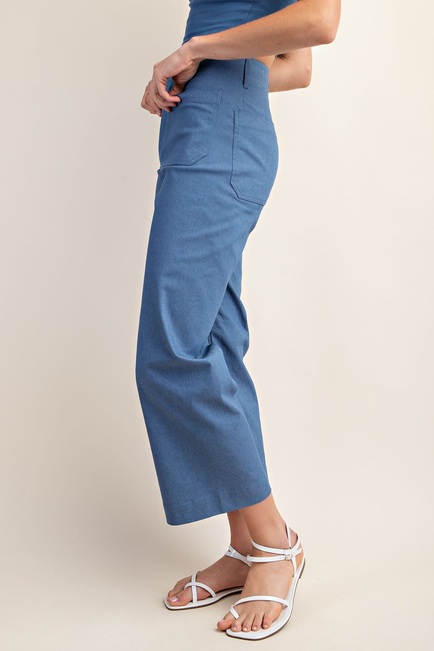 Ankle Cropped Summer Pants in Denim TG1175