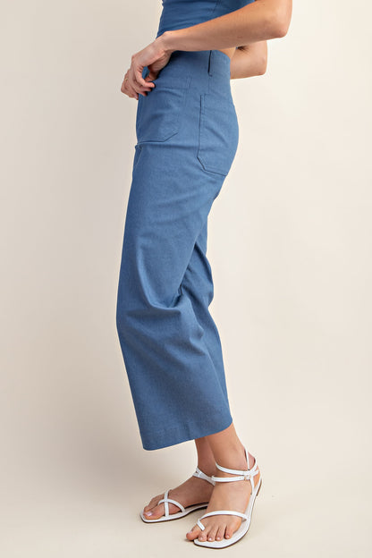 Ankle Cropped Summer Pants in Denim TG1175