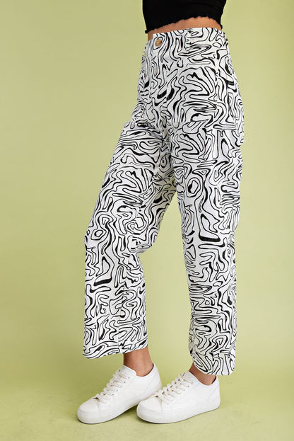 Retro Print Wide Leg Cropped Pants TG2140