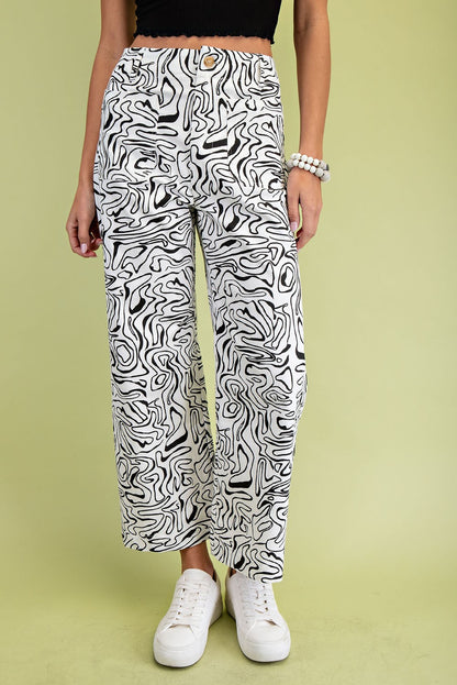 Retro Print Wide Leg Cropped Pants TG2140