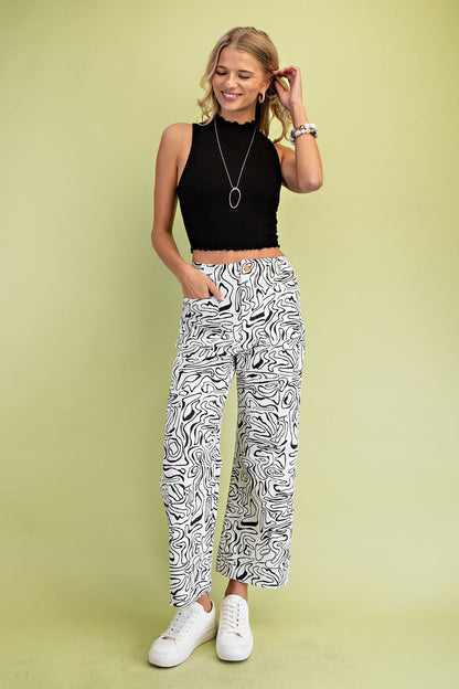 Retro Print Wide Leg Cropped Pants TG2140