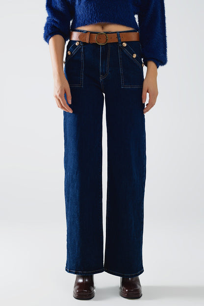 Wide Leg Jeans With 3 Button Detail 3617408