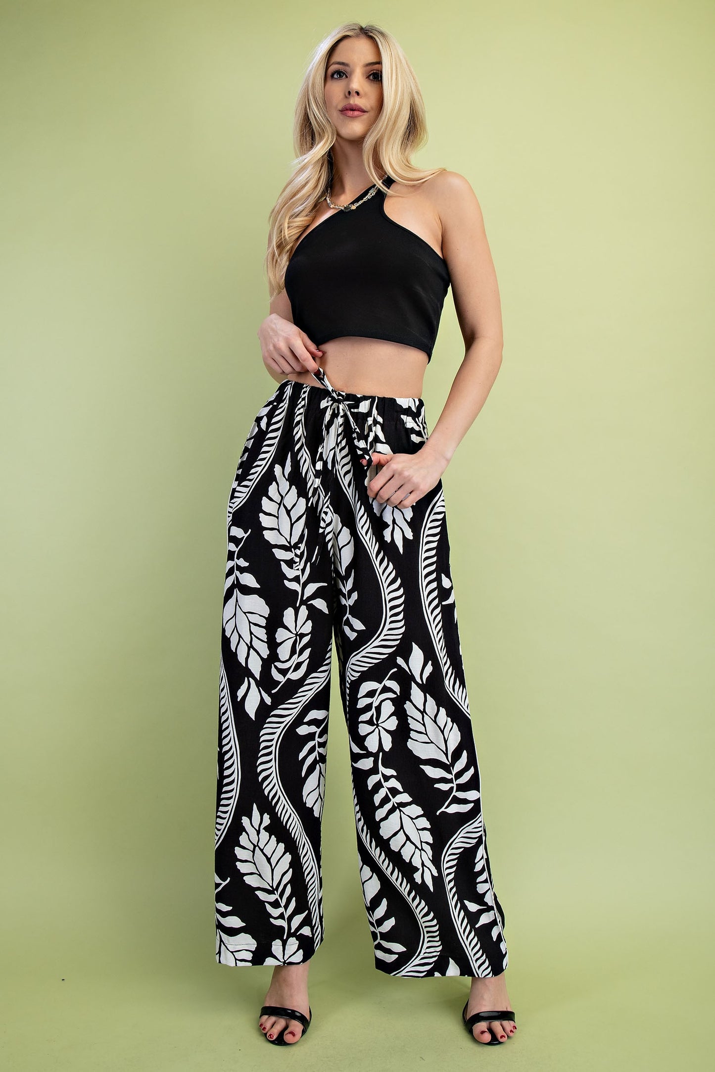Elastic Waist And Drawstring Wide Leg Pants TG2162