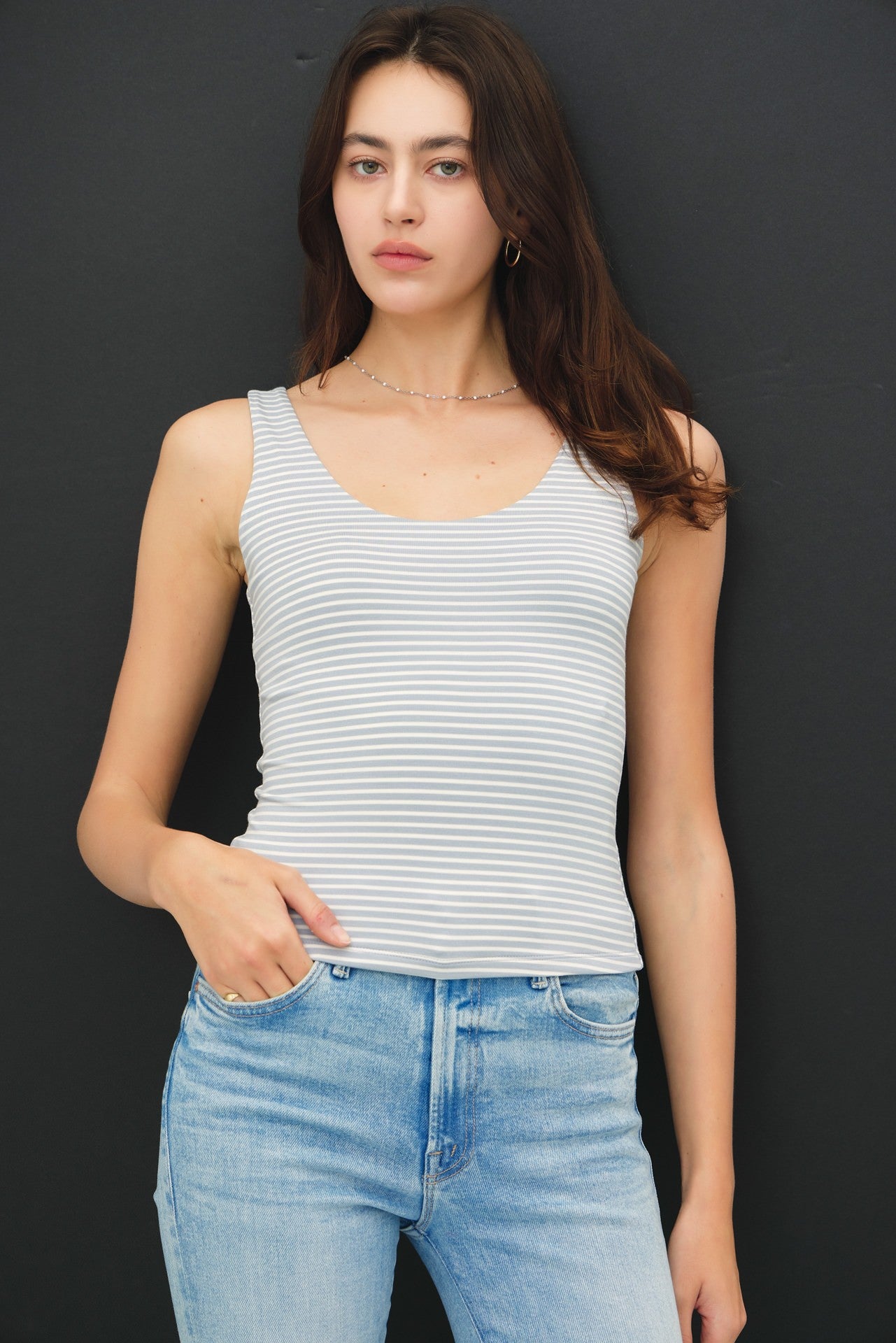 Ultra Soft Double Lined Striped Tank 19633