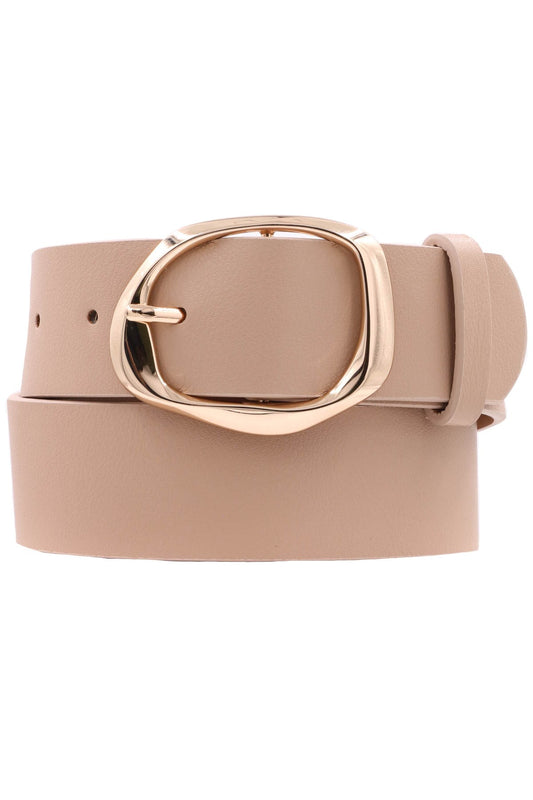 Faux Leather Oval Organic Textured Buckle Belt 46391-BT