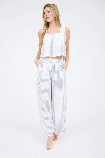Pinstripe Sleeveless Tank and Wide Leg Pant Set TW1652