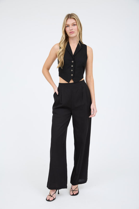 Collared Button Down Cropped Vest Blouse TW1678