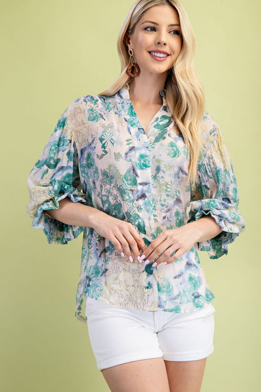 Floral Printed Button Down Top TG1708