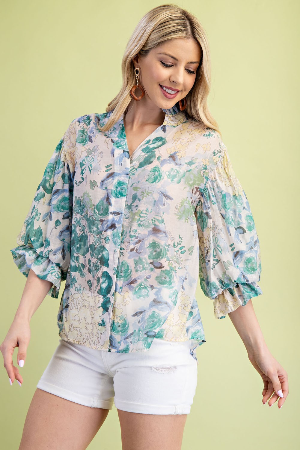 Floral Printed Button Down Top TG1708