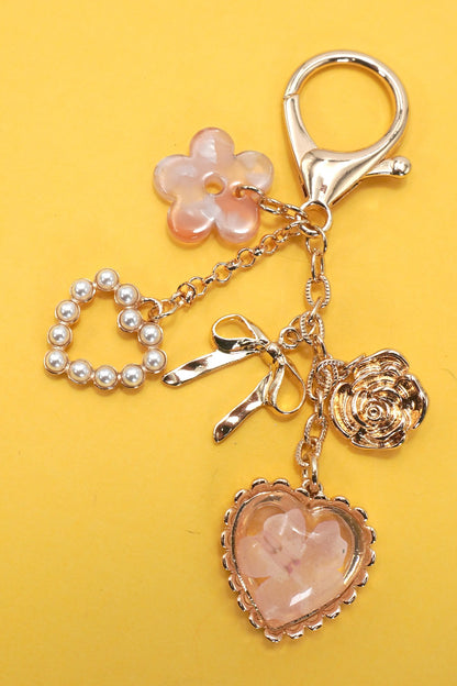 Bag Charm- Pressed Flower Bow Pearl Heart Charms 80K026