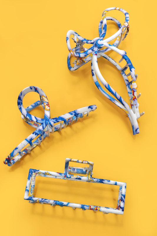 Vintage Toile Pattern Porcelain Hair Claw Clips 40H914