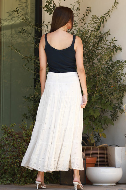 Eyelet Embroidered Tiered Maxi Skirt 26P57-EM34