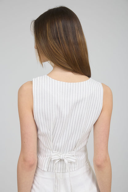 Pinstripe Button Down Back Tie Vest Top TW1793