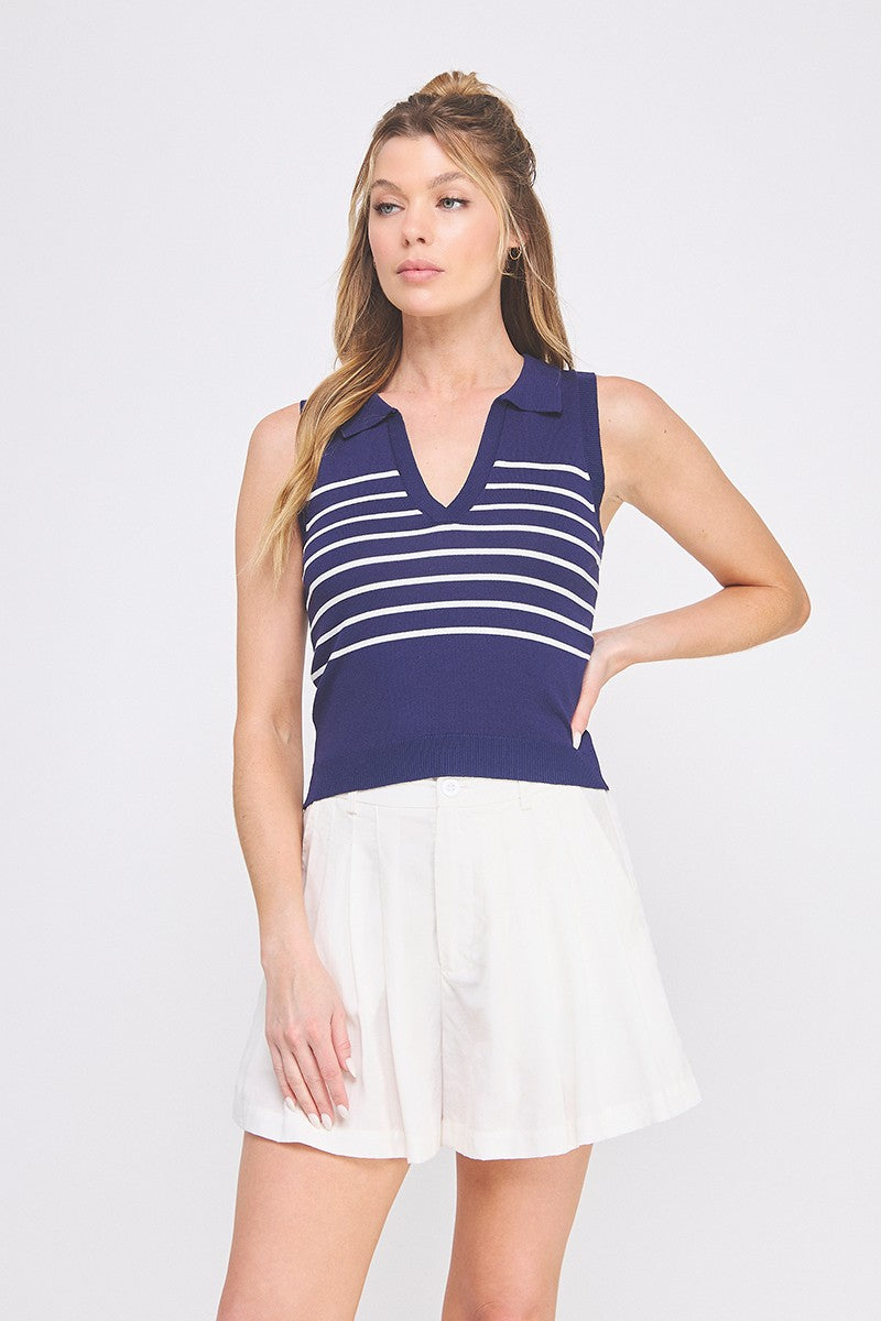 Striped Knit Polo Tank  ATS9134