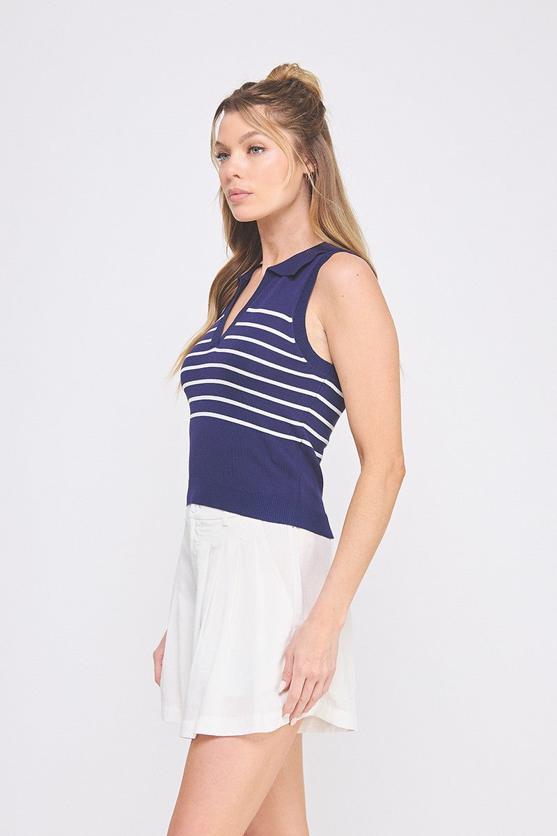 Striped Knit Polo Tank  ATS9134