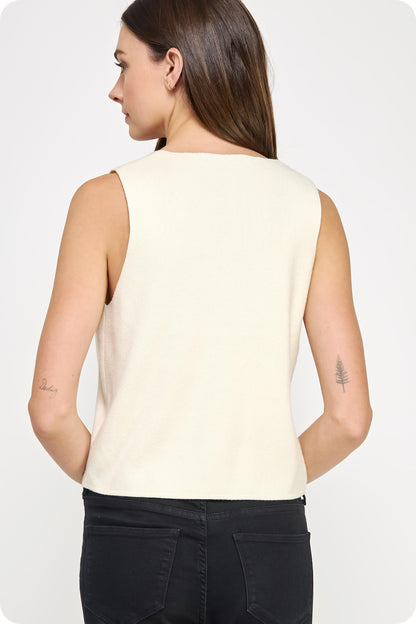 Embroidered Sleeveless Knitted Vest Top TK-4882-H-1
