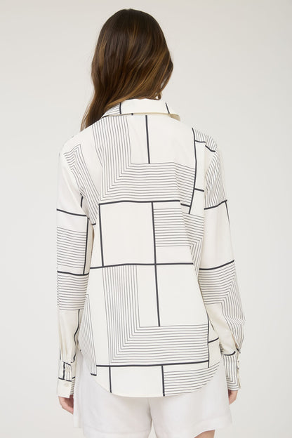 Geo Pattern Collared Long Sleeve Button Down Shirt TW1612A